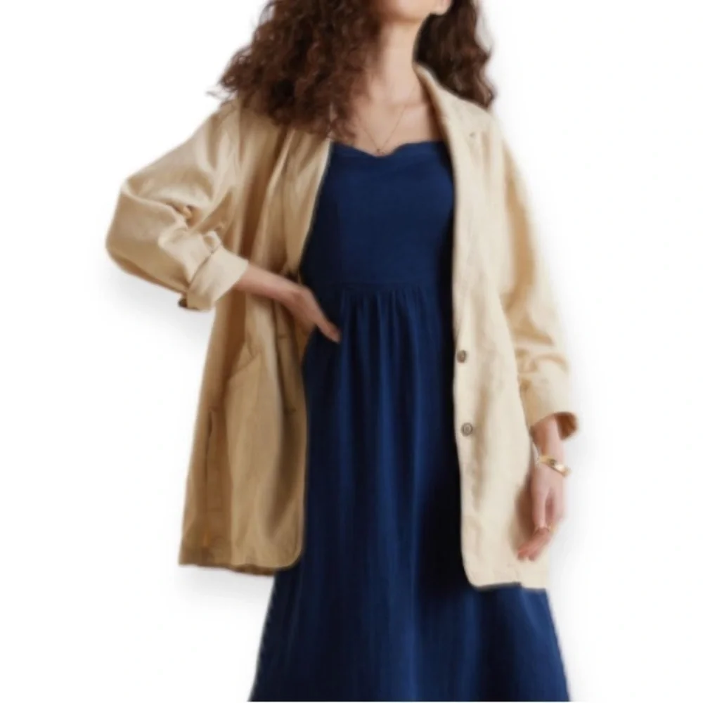 Anthropologie Pilcro Linen Blend Summer Blazer Large Cream Lagenlook Boho